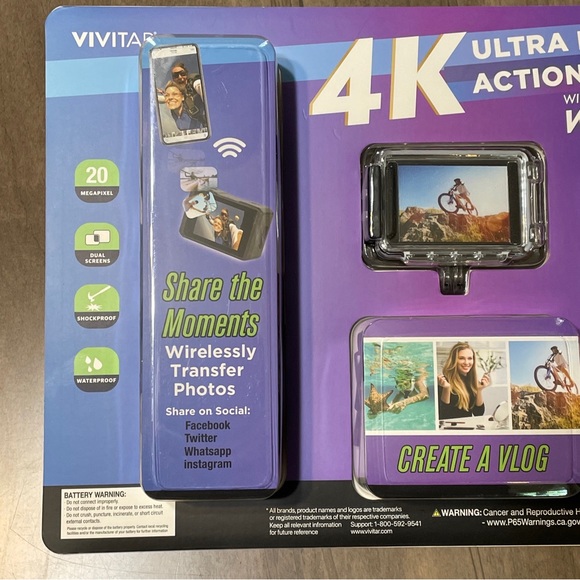 NEW Vivitar 4K Ultra HD Action Camera Kit - Dual Screen Wifi Bonus Battery 64GB - Picture 5 of 5